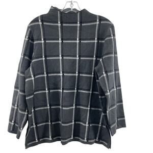 Anne Klein Gray & White Plaid Mock Neck Pullover Sweater Size M preowned